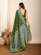 Vedant Vastram Maslin Dola Silk Kanjeevaram Silk Saree - Mahendi | Grocsy