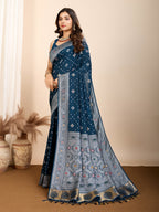 Vedant Vastram Maslin Dola Silk Kanjeevaram Silk Saree - Navy | Grocsy