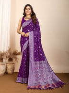 Vedant Vastram Maslin Dola Silk Kanjeevaram Silk Saree - Purple | Grocsy