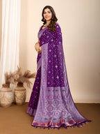 Vedant Vastram Maslin Dola Silk Kanjeevaram Silk Saree - Purple | Grocsy