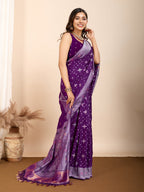 Vedant Vastram Maslin Dola Silk Kanjeevaram Silk Saree - Purple | Grocsy
