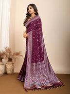 Vedant Vastram Maslin Dola Silk Kanjeevaram Silk Saree - Wine | Grocsy