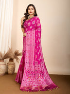 Vedant Vastram Maslin Dola Silk Kanjeevaram Silk Saree - Magenta | Grocsy