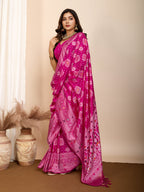 Vedant Vastram Maslin Dola Silk Kanjeevaram Silk Saree - Magenta | Grocsy