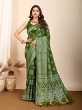Vedant Vastram Maslin Dola Silk Kanjeevaram Silk Saree - Mahendi | Grocsy