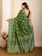 Vedant Vastram Maslin Dola Silk Kanjeevaram Silk Saree - Mahendi | Grocsy