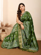 Vedant Vastram Maslin Dola Silk Kanjeevaram Silk Saree - Mahendi | Grocsy