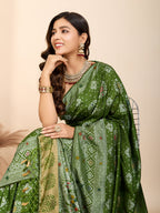 Vedant Vastram Maslin Dola Silk Kanjeevaram Silk Saree - Mahendi | Grocsy