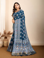 Vedant Vastram Maslin Dola Silk Kanjeevaram Silk Saree - Navy | Grocsy