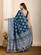 Vedant Vastram Maslin Dola Silk Kanjeevaram Silk Saree - Navy | Grocsy