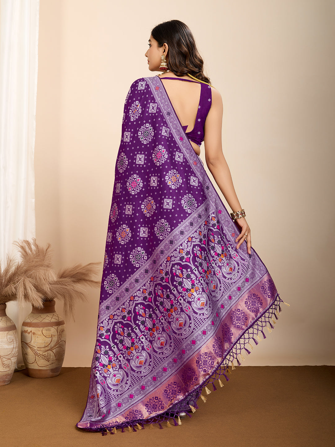 Vedant Vastram Maslin Dola Silk Kanjeevaram Silk Saree - Violet | Grocsy
