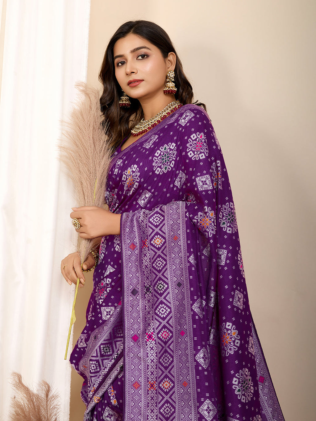 Vedant Vastram Maslin Dola Silk Kanjeevaram Silk Saree - Violet | Grocsy
