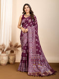 Vedant Vastram Maslin Dola Silk Kanjeevaram Silk Saree - Wine | Grocsy