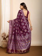 Vedant Vastram Maslin Dola Silk Kanjeevaram Silk Saree - Wine | Grocsy
