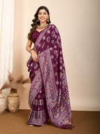 Vedant Vastram Maslin Dola Silk Kanjeevaram Silk Saree - Wine | Grocsy