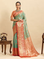 Vedant Vastram Soft Litchi Silk Kanjeevaram Silk Jacquard Saree - Green | Grocsy