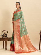 Vedant Vastram Soft Litchi Silk Kanjeevaram Silk Jacquard Saree - Green | Grocsy