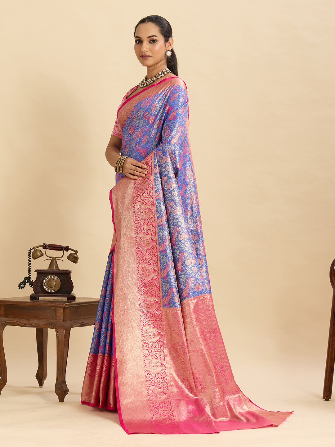 Vedant Vastram Soft Litchi Silk Kanjeevaram Silk Jacquard Saree - Lavender | Grocsy