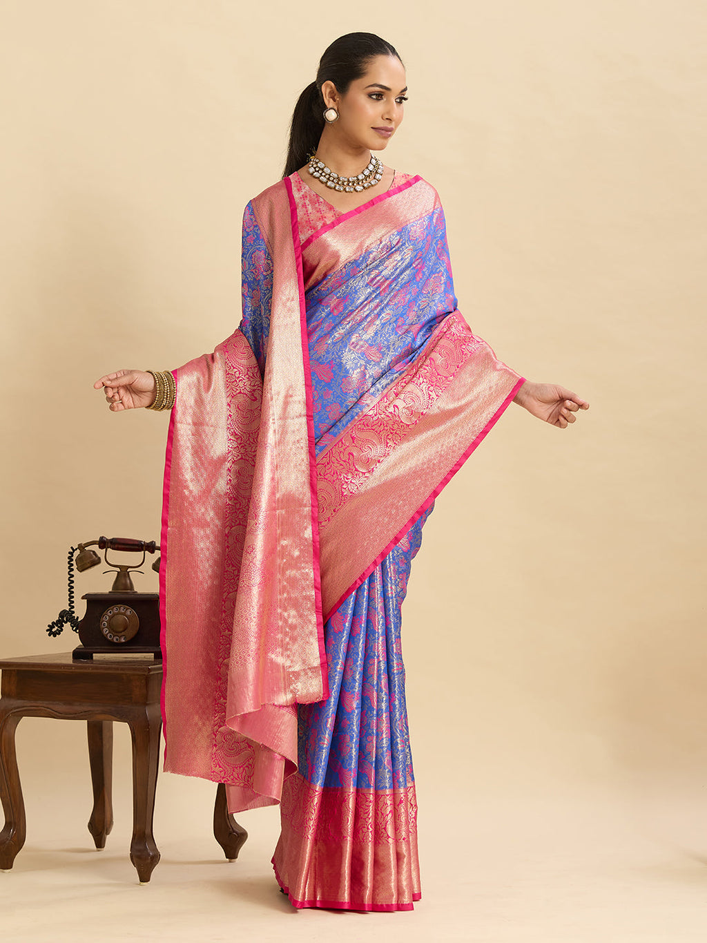 Vedant Vastram Soft Litchi Silk Kanjeevaram Silk Jacquard Saree - Lavender | Grocsy