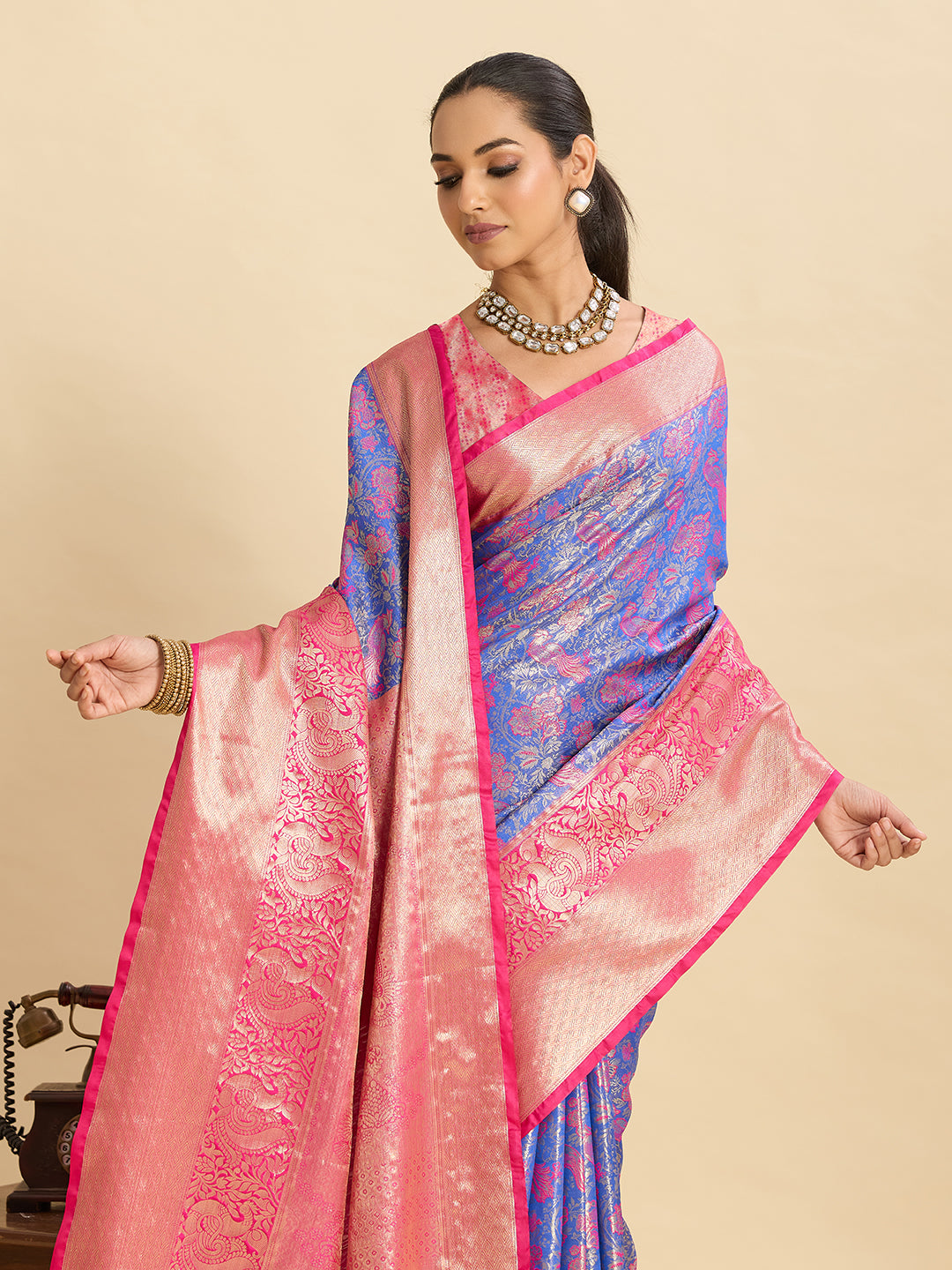 Vedant Vastram Soft Litchi Silk Kanjeevaram Silk Jacquard Saree - Lavender | Grocsy