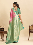 Vedant Vastram Soft Litchi Silk Kanjeevaram Silk Jacquard Saree - Peach | Grocsy