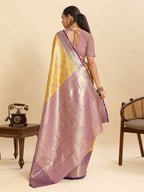 Vedant Vastram Soft Litchi Silk Kanjeevaram Silk Jacquard Saree - Yellow | Grocsy