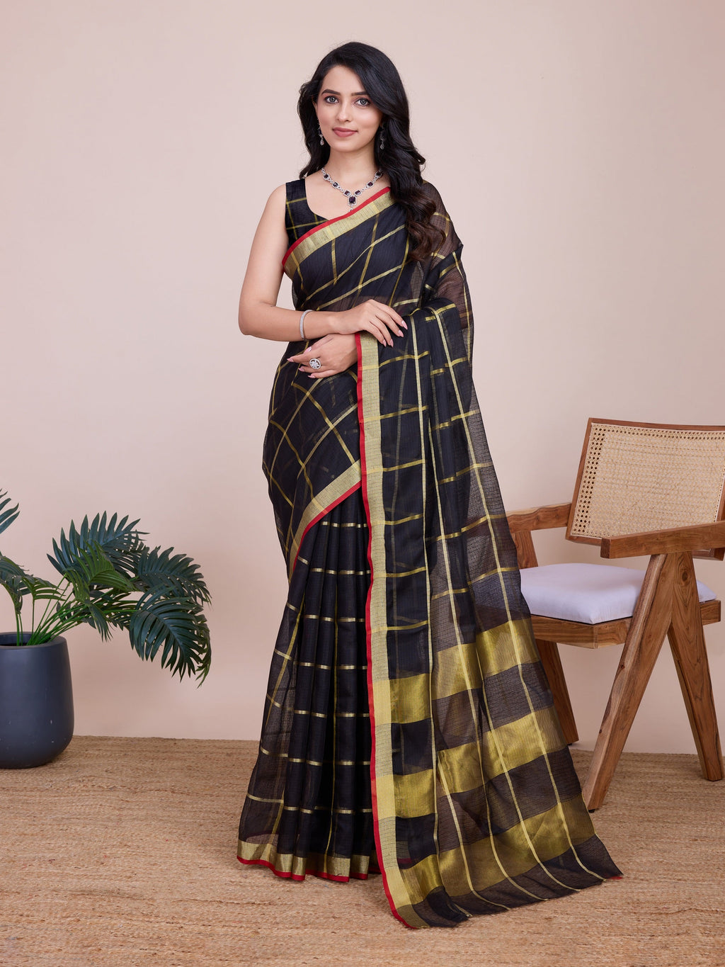 Vedant Vastram Cotton Silk Jacquard Fancy Saree - Black | Grocsy