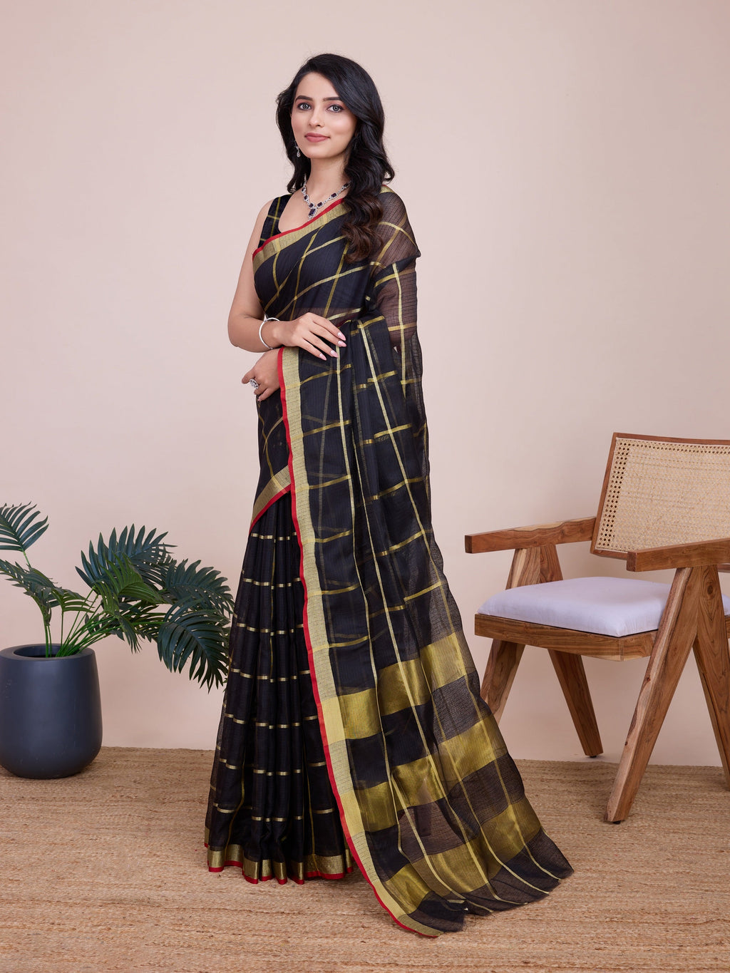 Vedant Vastram Cotton Silk Jacquard Fancy Saree - Black | Grocsy