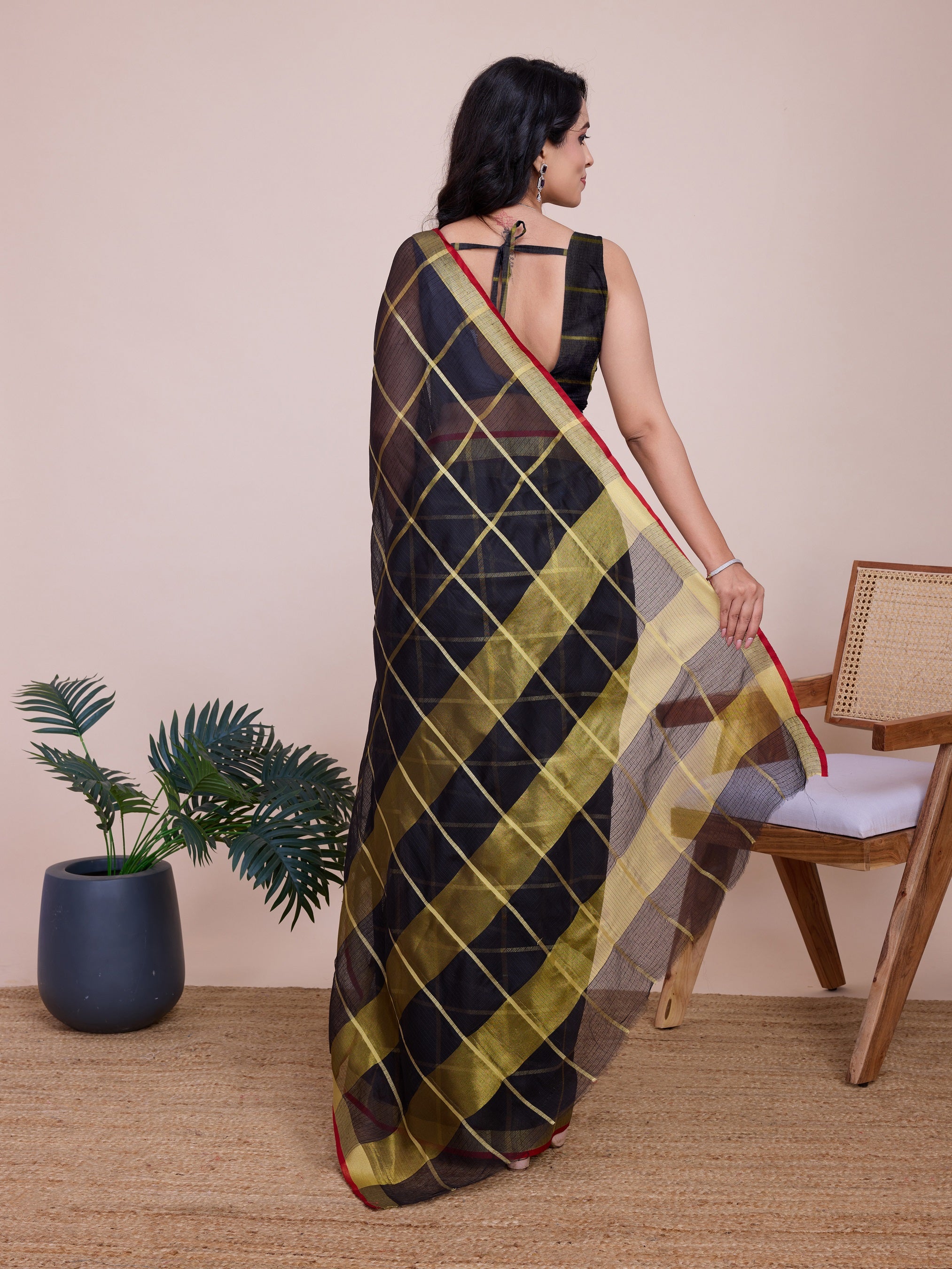 Vedant Vastram Cotton Silk Jacquard Fancy Saree - Black | Grocsy