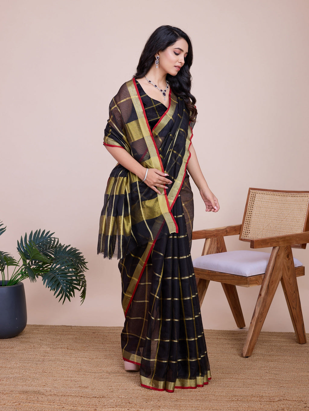 Vedant Vastram Cotton Silk Jacquard Fancy Saree - Black | Grocsy