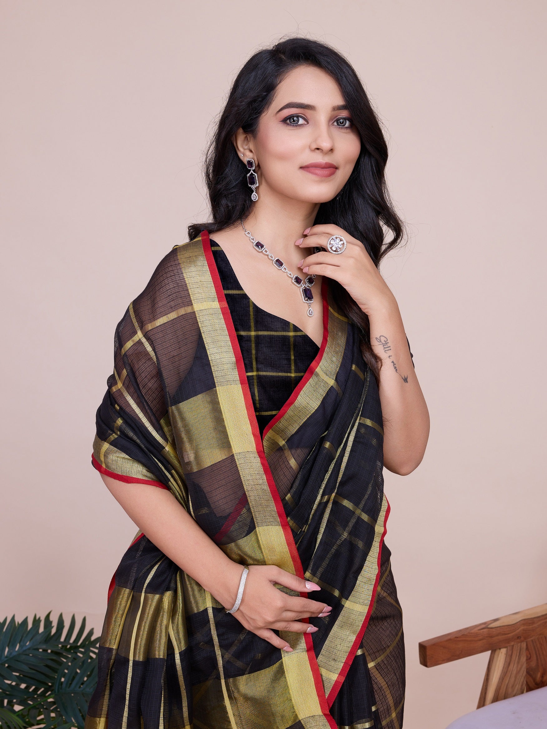 Vedant Vastram Cotton Silk Jacquard Fancy Saree - Black | Grocsy
