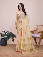 Vedant Vastram Cotton Silk Jacquard Fancy Saree - Cream | Grocsy
