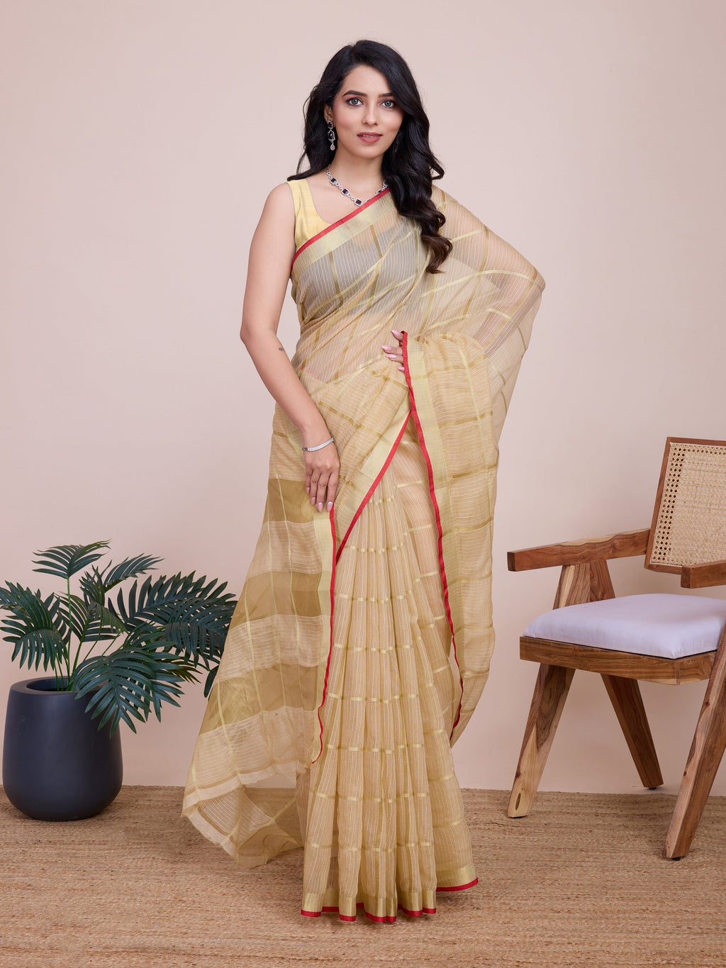 Vedant Vastram Cotton Silk Jacquard Fancy Saree - Cream | Grocsy