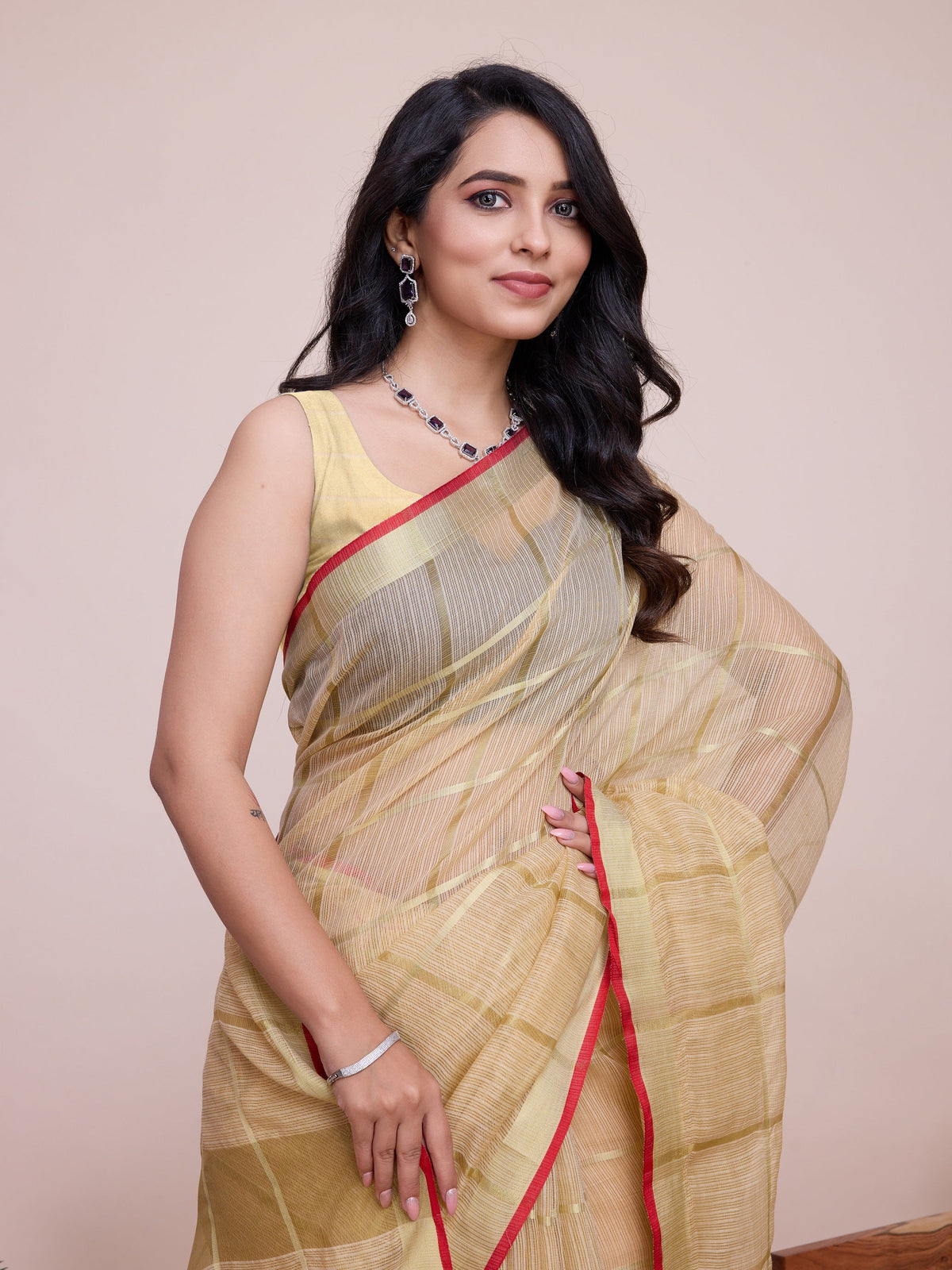 Vedant Vastram Cotton Silk Jacquard Fancy Saree - Cream | Grocsy