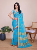 Vedant Vastram Cotton Silk Jacquard Fancy Saree - Firozi | Grocsy