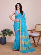 Vedant Vastram Cotton Silk Jacquard Fancy Saree - Firozi | Grocsy
