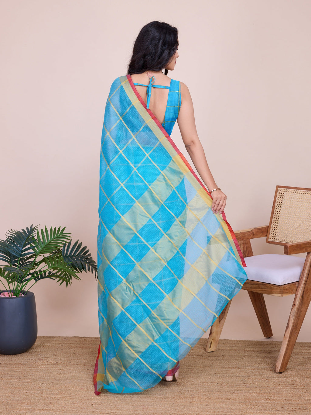 Vedant Vastram Cotton Silk Jacquard Fancy Saree - Firozi | Grocsy