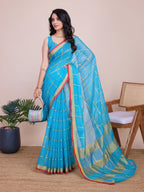Vedant Vastram Cotton Silk Jacquard Fancy Saree - Firozi | Grocsy