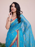 Vedant Vastram Cotton Silk Jacquard Fancy Saree - Firozi | Grocsy