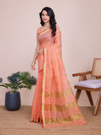 Vedant Vastram Cotton Silk Jacquard Fancy Saree - Peach | Grocsy