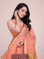 Vedant Vastram Cotton Silk Jacquard Fancy Saree - Peach | Grocsy