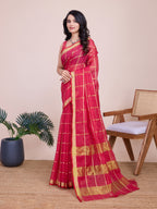 Vedant Vastram Cotton Silk Jacquard Fancy Saree - Pink | Grocsy