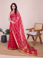 Vedant Vastram Cotton Silk Jacquard Fancy Saree - Pink | Grocsy