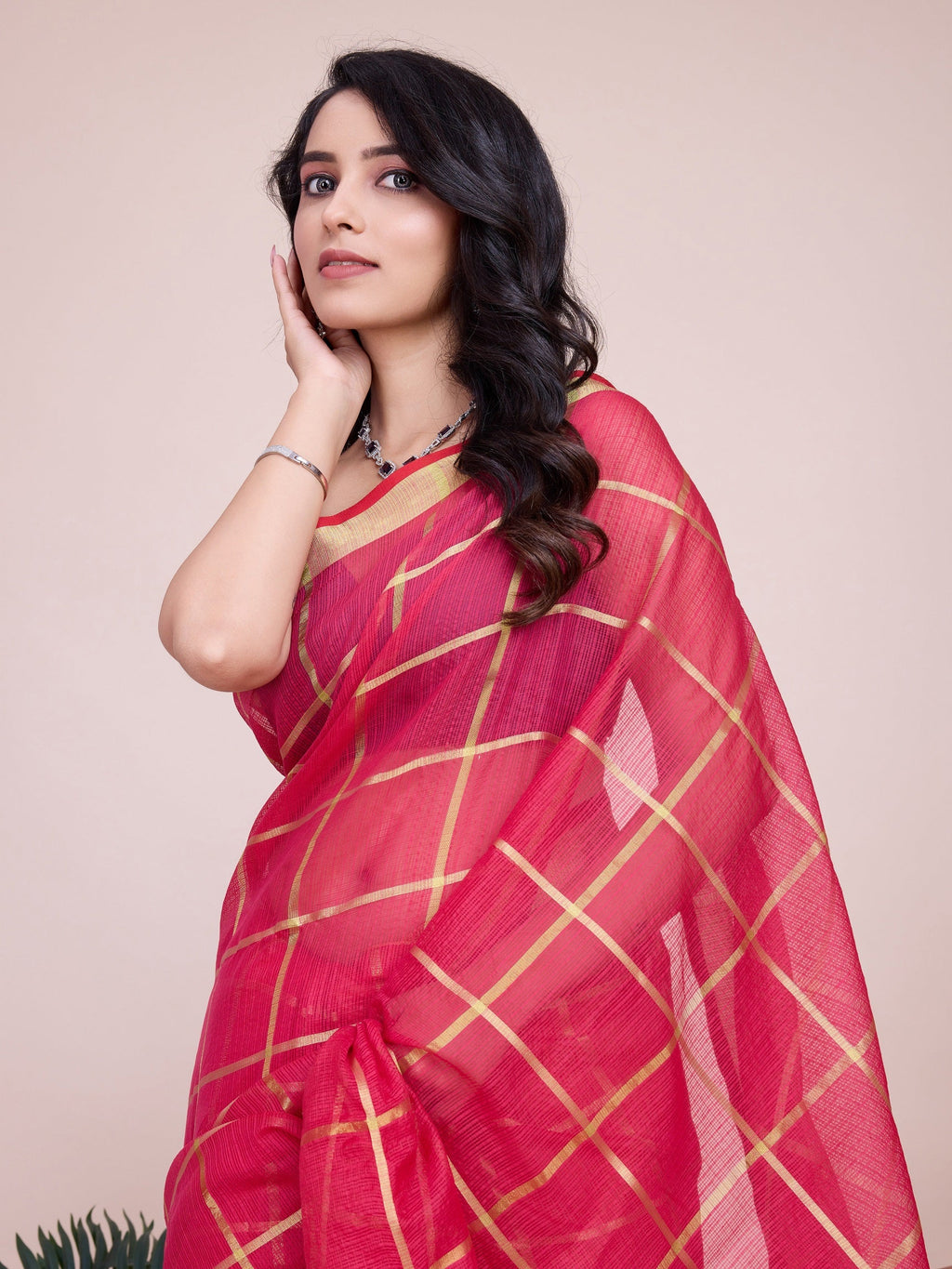 Vedant Vastram Cotton Silk Jacquard Fancy Saree - Pink | Grocsy