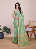 Vedant Vastram Cotton Silk Jacquard Fancy Saree - Pista | Grocsy