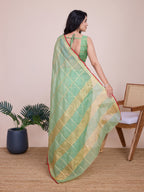 Vedant Vastram Cotton Silk Jacquard Fancy Saree - Pista | Grocsy