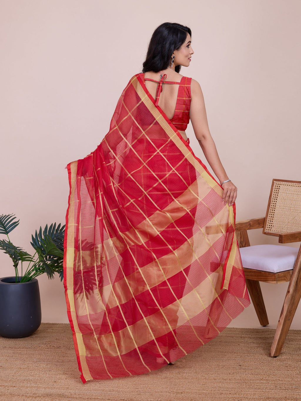 Vedant Vastram Cotton Silk Jacquard Fancy Saree - Red | Grocsy