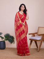 Vedant Vastram Cotton Silk Jacquard Fancy Saree - Red | Grocsy