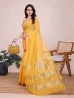 Vedant Vastram Cotton Silk Jacquard Fancy Saree - Yellow | Grocsy