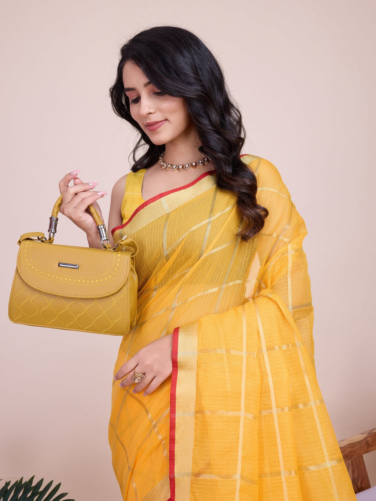 Vedant Vastram Cotton Silk Jacquard Fancy Saree - Yellow | Grocsy
